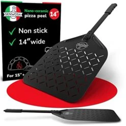 Non Stick Perforated Pizza Peel 14 Inch Wide - Fits Ooni Koda 16 And Fyra 16 - Lightweight Metal Aluminum Pizza Paddle - Extra Large Pizza Spatula With Long Handle