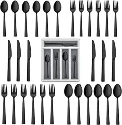 20-Piece Black Silverware Set With Tray, Stainless Steel Square Flatware Cutlery Set For 4, Black Eating Utensils For Home Restaurant, Dishwasher Safe, Mirror Finished -Peugeot Shop 41hNr46xg1S. AC 1