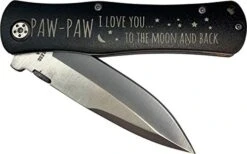 PawPaw - I Love You To The Moon And Back Stainless Steel Folding Pocket Knife With Clip, Black
