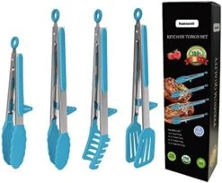 4 Pack Silicone Kitchen Cooking Tongs Set, Stainless Steel Nonstick Food Tong With BPA Free Silicone Tips For Serving Pasta Spaghetti Steak Pie Pizza Salad Vegetable Fruit Grilling BBQ Buffet 9" & 12" 13 4 Pack Silicone Kitchen Cooking Tongs Set, Stainless Steel Nonstick Food Tong With BPA Free Silicone Tips For Serving Pasta Spaghetti Steak Pie Pizza Salad Vegetable Fruit Grilling BBQ Buffet 9" & 12" -Peugeot Shop 41hQrDuoLlL. AC