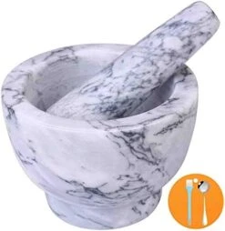 Mortar And Pestle Set, Guacamole Bowl Polished Natural Marble Stone, Grinder And Crusher, With Silicone Mat & Spoon-300ML(Light White Gray) -Peugeot Shop 41hXrgADaL. AC