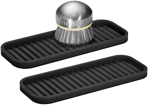 Silicone Kitchen Sink Storage Organizer Holder Tray For Sponges, Soap, Scrubber - Ribbed Base, Quick Dry, Waterproof, Non-Slip, Durable, Heat Resistant - Linelle Collection, 2 Pack, Black 12 Silicone Kitchen Sink Storage Organizer Holder Tray For Sponges, Soap, Scrubber - Ribbed Base, Quick Dry, Waterproof, Non-Slip, Durable, Heat Resistant - Linelle Collection, 2 Pack, Black - Image 12