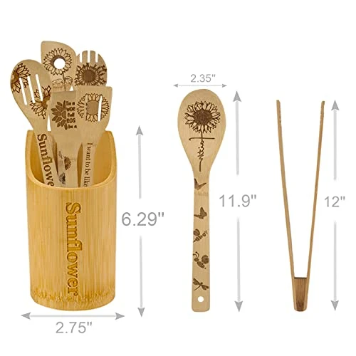 8PCS Sunflower Wooden Cooking Spoons With Holder,Sunflower Kitchen Decor,Sunflower Gifts,Sunflower Gift For Women,Gifts For Sunflower Lovers,Housewarming Wedding Birthday Mom Mothers Day Gift 2 8PCS Sunflower Wooden Cooking Spoons With Holder,Sunflower Kitchen Decor,Sunflower Gifts,Sunflower Gift For Women,Gifts For Sunflower Lovers,Housewarming Wedding Birthday Mom Mothers Day Gift - Image 2