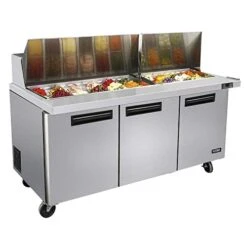 Mega Top Sandwich Table Refrigerator - 3 Door Stainless Steel Salad Prep Table Refrigerator Food Prep Station For Restaurant Kitchen With 30 Pans - 21.1 Cu.Ft