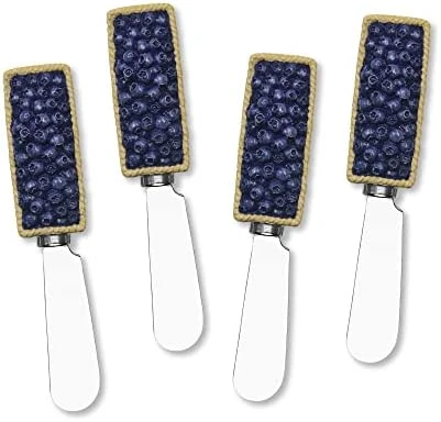 Cheese And Butter Spreader Knives 4-Piece Hand Painted Resin Handle With Stainless Steel Blade Multipurpose Cheese Spreader Set (Blueberry) 7 Cheese And Butter Spreader Knives 4-Piece Hand Painted Resin Handle With Stainless Steel Blade Multipurpose Cheese Spreader Set (Blueberry) - Image 7