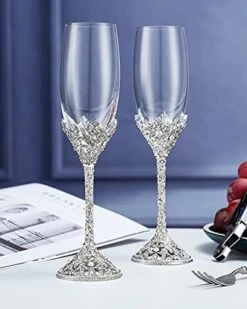 Champagne Flutes - Crystal Glass Metal Base With Crystal Stones, Set Of 2 Toasting Flute Pair, Wedding Anniversary Party Birthday Banquets And Gifts For Bride And Groom7oz -Peugeot Shop 41hpjjoUUeS. AC