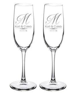 Custom Wedding Champagne Flutes- Set Of 2 – Single Initial Elegant Monogram, Bride And Groom First Names With Wedding Date – Personalized For Bride And Groom - Customized Engraved Wedding Gift 5 Custom Wedding Champagne Flutes- Set Of 2 – Single Initial Elegant Monogram, Bride And Groom First Names With Wedding Date – Personalized For Bride And Groom - Customized Engraved Wedding Gift -Peugeot Shop 41hyibYHsBL