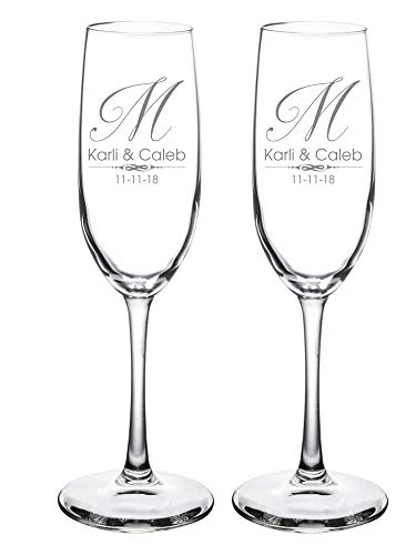 Custom Wedding Champagne Flutes- Set Of 2 – Single Initial Elegant Monogram, Bride And Groom First Names With Wedding Date – Personalized For Bride And Groom - Customized Engraved Wedding Gift 3 Custom Wedding Champagne Flutes- Set Of 2 – Single Initial Elegant Monogram, Bride And Groom First Names With Wedding Date – Personalized For Bride And Groom - Customized Engraved Wedding Gift - Image 3