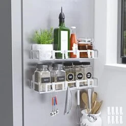 LokRoad Magnetic Spice Rack For Refrigerator, 2 Pack Moveable Magnetic Fridge Shelf With 8 Hooks And Strong Magnet, Black -Peugeot Shop 41i4RVUAuLL. AC