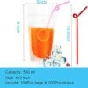 100 Pcs Drink Pouches With Straws, Freezable Drink Bags Juice Pouches, Reclosable Zipper Plastic Clear Reusable Drink Container Sets With Straw For Adults Cold & Hot Drinks