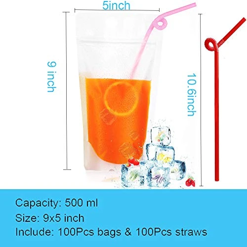 100 Pcs Drink Pouches With Straws, Freezable Drink Bags Juice Pouches, Reclosable Zipper Plastic Clear Reusable Drink Container Sets With Straw For Adults Cold & Hot Drinks 1 100 Pcs Drink Pouches With Straws, Freezable Drink Bags Juice Pouches, Reclosable Zipper Plastic Clear Reusable Drink Container Sets With Straw For Adults Cold & Hot Drinks