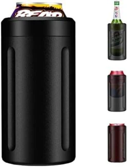 4 In 1 Slim Can Cooler For 12 OZ Skinny Can, Regular Can & Beer Bottle, Keep Cold For 6 Hours, Double Walled Stainless Steel Vacuum Beverage Can Insulator(Black) -Peugeot Shop 41iBAvrpRVL. AC