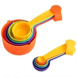 Measuring Cups And Spoons,Plastic Measuring Cups And Spoons Set:5 Plastic Measuring Cups And 5 Plastic Measuring Spoons,Plastic Measuring Cup Spoons For Kitchen Measuring Tools Rainbow Color