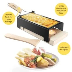 Heese Raclette W Foldable Handle- Candlelight Cheese Melter Pan W Spatula And 3 Tea Light Candles - Melts In Under 4 Minutes, Small Portable, Great For Dinner Parties, Appetizers, Housewarming Gift -Peugeot Shop 41iWZ6TIO0L