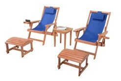 2117WN-BL-CH2OT2ET Romantic Collection Canvas Sling Chair With Cup And Wine Holder And Ottoman (Set Of 5)