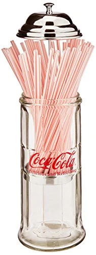 Coca-Cola Glass Straw Dispenser With Metal Lid, Small