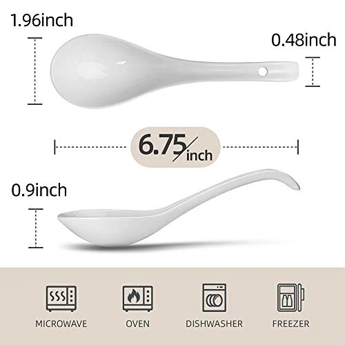 Bright White 6.75 Inch Asian Soup Spoons Set Of 6, Ultra-fine Porcelain Tablespoon, Chinese/Japanese Kitchen Soup Spoons For Cereal, Small Spoons For Ramen Pho - Deep Oval Hook Design 2 Bright White 6.75 Inch Asian Soup Spoons Set Of 6, Ultra-fine Porcelain Tablespoon, Chinese/Japanese Kitchen Soup Spoons For Cereal, Small Spoons For Ramen Pho - Deep Oval Hook Design - Image 2