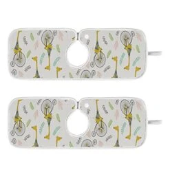 Kcldeci 2 Pack Faucet Mat Splash Guard For Kitchen Sink,Cute Giraffe With Bicycle 14x5 Inch Faucet Handle Drip Catcher Tray Absorbent Mat Fast Dry Mat For Kitchen, Bathroom