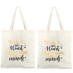 Frienda 2 Pcs Teacher Tote Bags Canvas Teacher Appreciation Bags For Women Reusable Teacher Gift Bag For School Supplies