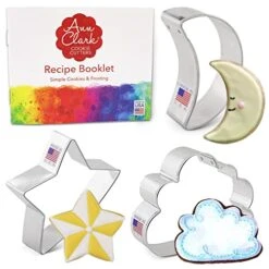 Star, Moon And Cloud Cookie Cutter 3 Piece Set With Recipe Booklet Made In USA By Ann Clark Cookie Cutters