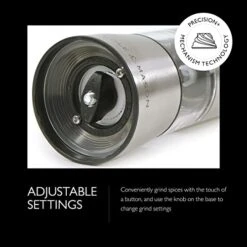 Cole & Mason Hampstead Electronic Salt Mill - Electric Salt Grinder Set - Adjustable Electric Spice Grinder - Kitchen Tool & Gadget - Hand Wash - Stainless Steel -Peugeot Shop 41iubUxFk9L