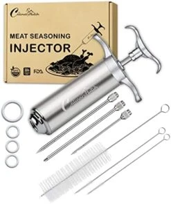 Culinary Hutch Meat Injector Syringe With Meat Tenderizer - 304-Stainless Steel Meat Injector Syringe Kit, 3 Needles, 3 Brushes, O-Rings Set - Grilling, BBQ Accessories, 2-oz Large Capacity Barrel -Peugeot Shop 41jJKYxxMnL. AC