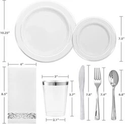 400pcs Silver Dinnerware Set,Silver Plastic Plates For Party,Disposable Wedding Dinnerware,Silver Plastic Cutlery,Silver Cups,Silver Napkins,Suit For Wedding,Birthday,Party