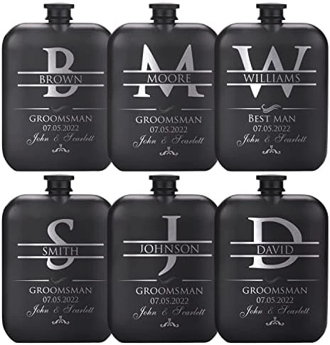Groomsmen Gifts Set Of 6, Personalized Groomsmen Flask Set W Optional Gift Box - Wedding Favor, Engraved 6oz Stainless Steel Flask, Custom Flask Gift Set, Black #2 9 Groomsmen Gifts Set Of 6, Personalized Groomsmen Flask Set W Optional Gift Box - Wedding Favor, Engraved 6oz Stainless Steel Flask, Custom Flask Gift Set, Black #2 - Image 9