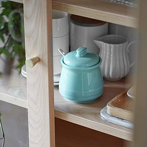Sugar Container, Sugar Bowl With Lid And Spoon, Ceramic Sugar Packet Holder For Coffee Bar, Countertop, Salt Bowl Salt Container,Teal Kitchen Accessories And Decor, 12oz 6 Sugar Container, Sugar Bowl With Lid And Spoon, Ceramic Sugar Packet Holder For Coffee Bar, Countertop, Salt Bowl Salt Container,Teal Kitchen Accessories And Decor, 12oz - Image 6