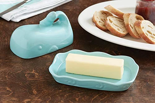 Whale Ceramic Butter Dish With Lid, 7", Aqua Blue 2 Whale Ceramic Butter Dish With Lid, 7", Aqua Blue - Image 2