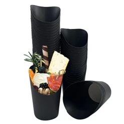 50 Pcs French Fry Holder 14oz Paper Charcuterie Cups Take-out Party French Fry Cups Disposable Food Cones Waffle Paper Popcorn Boxes Holder Wedding Food Trays Paper Cones For Food (Black)