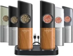[Upgraded Larger Capacity] Sangcon Gravity Electric Salt And Pepper Grinder Set - USB Rechargeable With Dual Charging Base - Automatic One Hand Operation - Adjustable Coarseness & LED Light Refillable -Peugeot Shop 41jSyEkM9WL. AC