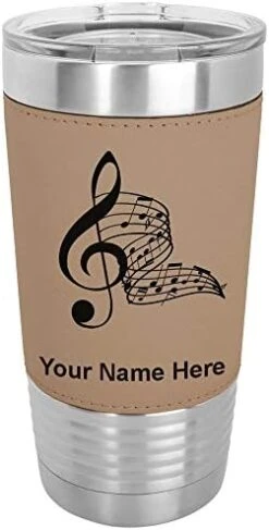 20oz Vacuum Insulated Tumbler Mug, Musical Notes, Personalized Engraving Included (Faux Leather, Gray) -Peugeot Shop 41jU47 76L. AC