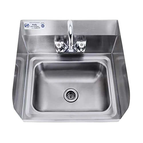 Tainless Steel Sink For Washing With Faucet And Side Splash, NSF Commercial Wall Mount Hand Basin For Restaurant, Kitchen And Home, 17 X 15 Inches 2 Tainless Steel Sink For Washing With Faucet And Side Splash, NSF Commercial Wall Mount Hand Basin For Restaurant, Kitchen And Home, 17 X 15 Inches - Image 2