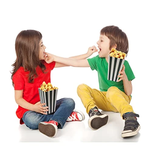24 Pcs Popcorn Boxes Mini Paper Popcorn Box Cardboard Popcorn Container For Party, White/Black Stripes 5 24 Pcs Popcorn Boxes Mini Paper Popcorn Box Cardboard Popcorn Container For Party, White/Black Stripes - Image 5