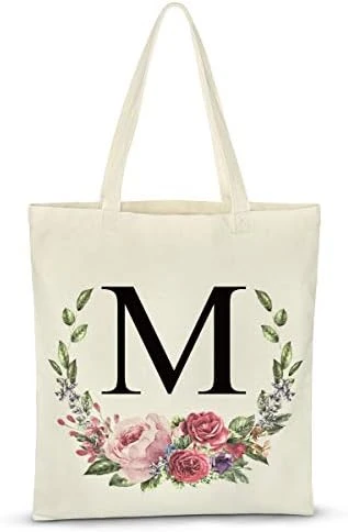 Personalized Floral Initial Tote Bag For Women Canvas Tote Bags Reusable Grocery Bags Shopping Bags 12 Personalized Floral Initial Tote Bag For Women Canvas Tote Bags Reusable Grocery Bags Shopping Bags - Image 12