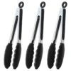 9-Inch Stainless Steel Cooking Tongs With Silicone Tips, Set Of 3 (Black)