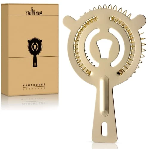 Hawthorne Strainer - Stainless Steel Cocktail Strainer With High-Density Spring, Bartenders Tool - Drink Strainers For Boston Shakers & Mixing Glasses (Gold) 1 Hawthorne Strainer - Stainless Steel Cocktail Strainer With High-Density Spring, Bartenders Tool - Drink Strainers For Boston Shakers & Mixing Glasses (Gold)