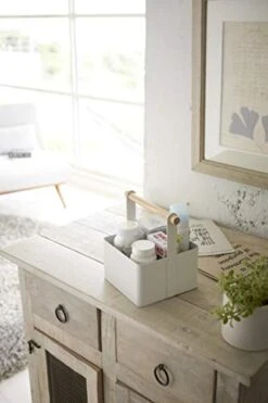 Yamazaki AMAZAKI Home 2507 Storage Basket-Dual Handle Organizer, One Size, White & Storage Basket - Wood Handle Organizer, White, White, Small -Peugeot Shop 41jtpIuZo1L