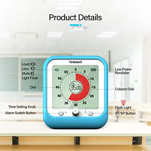 VT09 Digital Visual Timer With 3.5-Inch Colored Screen, 60-Minute Silent Countdown Timer For Kids Or Adults, Visual Time Management Tool For Study, Working, Teaching, Or Cooking(Blue) 3 VT09 Digital Visual Timer With 3.5-Inch Colored Screen, 60-Minute Silent Countdown Timer For Kids Or Adults, Visual Time Management Tool For Study, Working, Teaching, Or Cooking(Blue) - Image 3