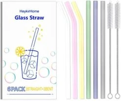6-Pack Reusable Glass Straw-Transparent,Size 8''x10 MM,Including 3 Straight And 3 Bent With 2 Cleaning Brush- Perfect For Smoothies, Tea, Juice-Clear -Peugeot Shop 41k7pOhyxL. AC