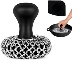 Cast Iron Scrubber + Pan Scraper, Upgraded Cast Iron Cleaner With Ergonomic Handle, Chainmail Scrubber For Cast Iron Pans And Skillets, Dishwasher Safe (Black, 1 Scrubber + 1 Scraper) 10 Cast Iron Scrubber + Pan Scraper, Upgraded Cast Iron Cleaner With Ergonomic Handle, Chainmail Scrubber For Cast Iron Pans And Skillets, Dishwasher Safe (Black, 1 Scrubber + 1 Scraper) -Peugeot Shop 41kDN WmHnL. AC