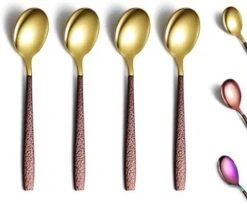 Tea Spoon Set Of 4 With Moon Surface Handle And Shiny Rose Gold Head, Stainless Steel Teaspoons Tea Spoons Copper Silverware Set Small Spoons Coffee Spoons 13 Tea Spoon Set Of 4 With Moon Surface Handle And Shiny Rose Gold Head, Stainless Steel Teaspoons Tea Spoons Copper Silverware Set Small Spoons Coffee Spoons -Peugeot Shop 41kFOoIexIL. AC