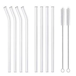 8 Pack Reusable Glass Drinking Straws - 10" X 10 Mm - Smoothie Straws For Milkshakes, Frozen Drinks, Smoothies, Bubble Tea - Environmentally Friendly