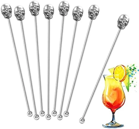 8 Pcs Stainless Steel Coffee Stirrers Beverage Stir Sticks Drinking Swizzle Sticks With Skull Top For Mixing Cocktail, Whiskey, Fruit Juice (Silver) 7 8 Pcs Stainless Steel Coffee Stirrers Beverage Stir Sticks Drinking Swizzle Sticks With Skull Top For Mixing Cocktail, Whiskey, Fruit Juice (Silver) - Image 7