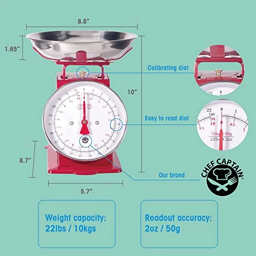 Kitchen Scale White Metal With A Stainless Steel Tray (22-Pound) (RED) 2 Kitchen Scale White Metal With A Stainless Steel Tray (22-Pound) (RED) - Image 2
