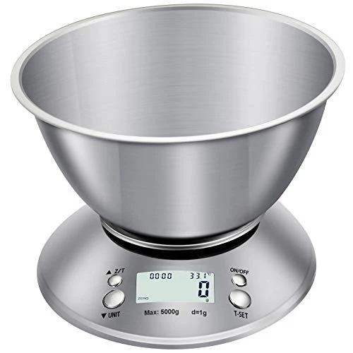 Food Scale With Bowl, Digital Kitchen Weight For Cooking, Baking And Dieting,11lb/5kg, LCD Display, 5kg, Silver 4 Food Scale With Bowl, Digital Kitchen Weight For Cooking, Baking And Dieting,11lb/5kg, LCD Display, 5kg, Silver - Image 4