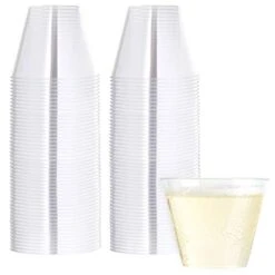 9 Oz Disposable Plastic Party Cups,Old Fashioned Designed Tumblers, 100 Count, Crystal Clear