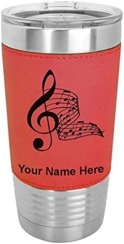 20oz Vacuum Insulated Tumbler Mug, Musical Notes, Personalized Engraving Included (Faux Leather, Gray) -Peugeot Shop 41kcNa92TdL. AC