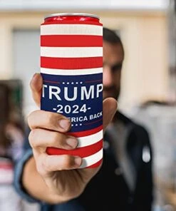 Trump 2024 Take America Back 2pcs Slim Can Cooler,Neoprene Beer Cooler Beer Holders Perfect For 12oz Slim Cans Like Red Bull, White Claw, Slim Beer And Spiked Seltzer Water (Red 2) -Peugeot Shop 41kigUEmeqS
